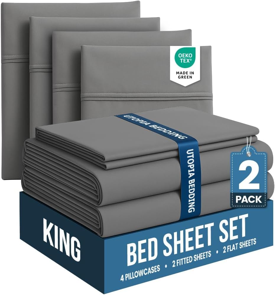 Utopia Bedding King Bed Sheets Set - Soft Brushed Microfiber | Fade & Shrinkage Resistant - Grey