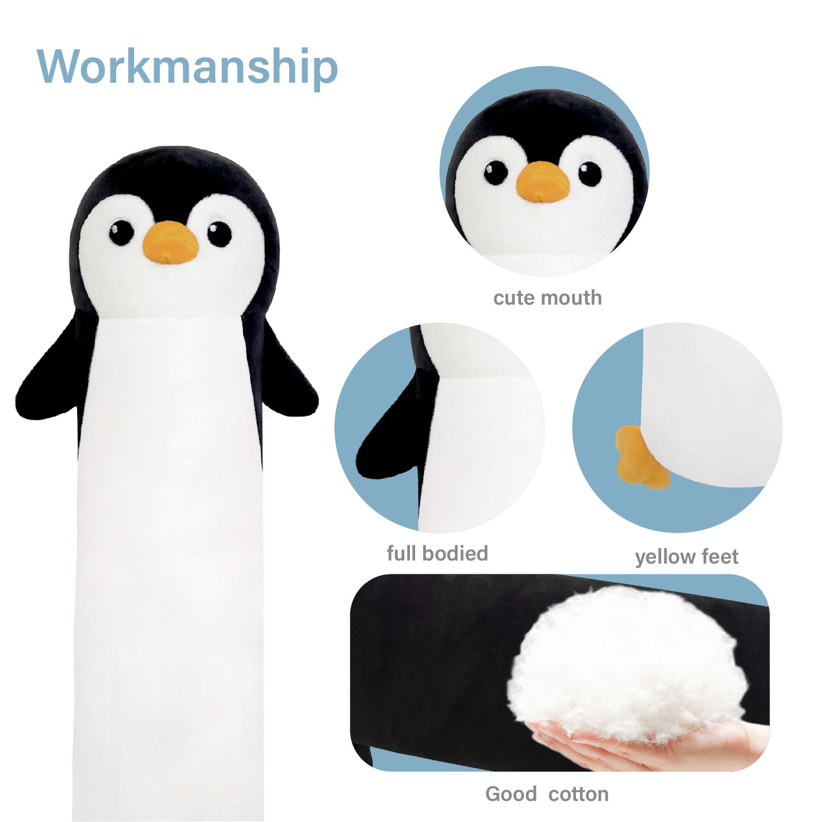 YUNCOL Penguin Plush,19.6 Inch Penguin Stuffed Animal, Long Penguin Plushies Body Pillow, Kawaii Penguin Plush Toy Gift for Girls Boys