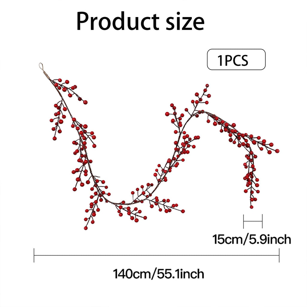 Wuhetyo Christmas Red Berry Garland, Artificial Red and Burgundy Berry Garland Christmas Decor for Winter Indoor Outdoor Home Fireplace Table Happy New Year Decorations(Large Berry)-1PCS