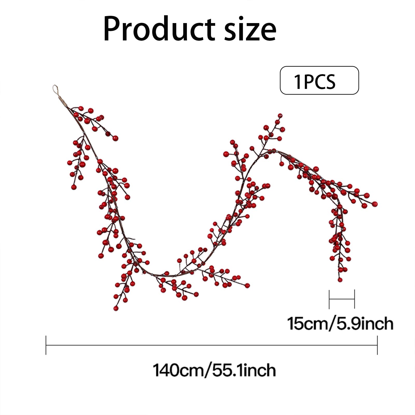 Wuhetyo Christmas Red Berry Garland, Artificial Red and Burgundy Berry Garland Christmas Decor for Winter Indoor Outdoor Home Fireplace Table Happy New Year Decorations(Large Berry)-1PCS