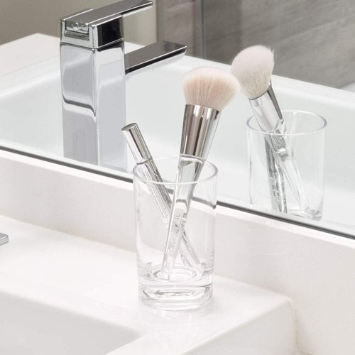 iDesign Eva Plastic Tumbler Cup, Holder for Makeup Brushes, Toothbrushes, Glasses, and Brushes on Bathroom, Vanity Countertops, College Dorm, Bedroom Desks, 2.75" x 2.75" x 4.25" - Clear