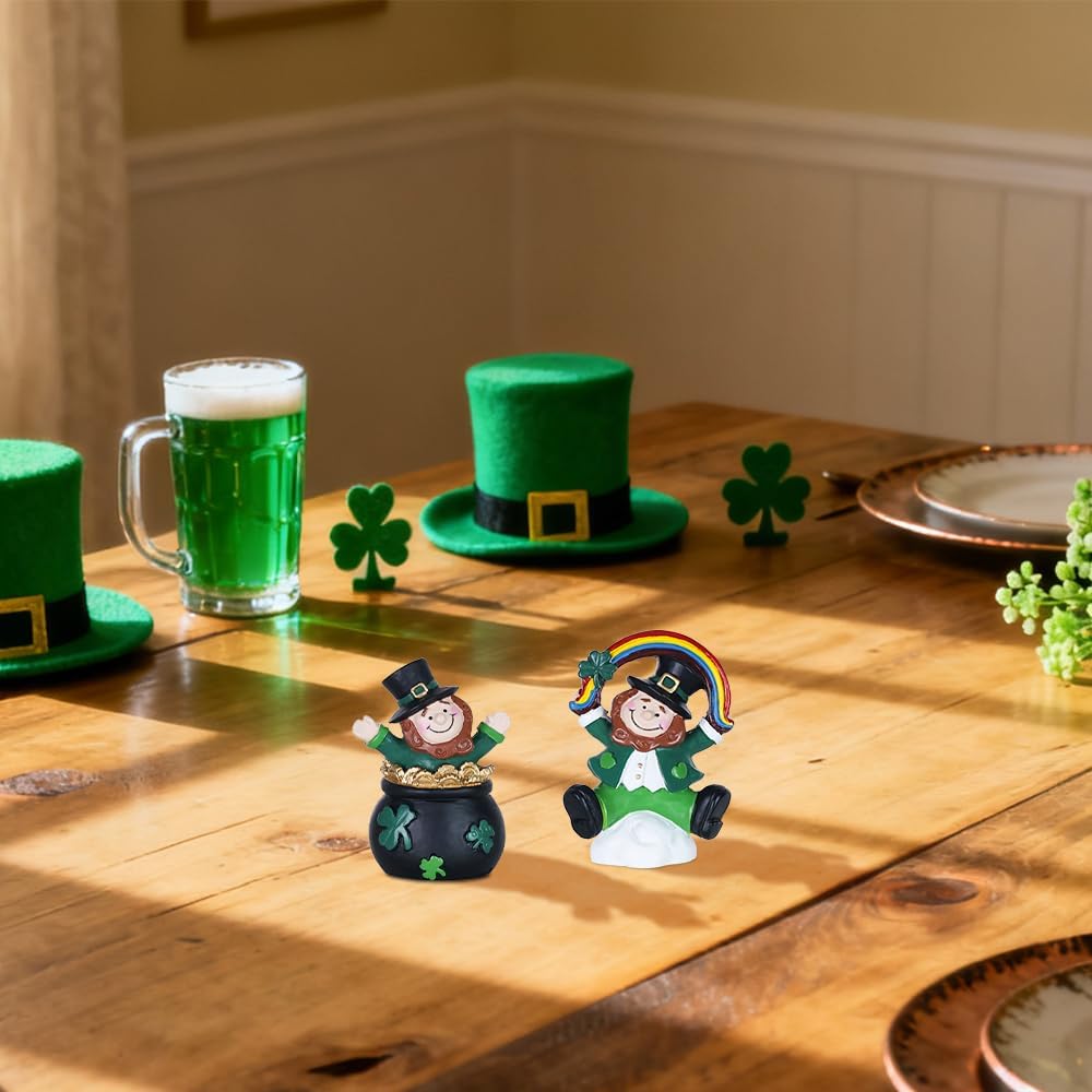 MEETYAMOR St. Patrick's Day Decorations - 2 PCS Irish Leprechaun Figurines | Shamrock & Rainbow Design for Home Decor
