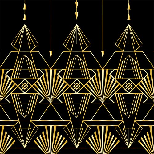 Beistle 2-Count Great 1920s Tablecover, Art Deco Decor & Table Decorations for Party, Hollywood Decor, Plastic Black & Gold Plastic Cover, 54" x 108"