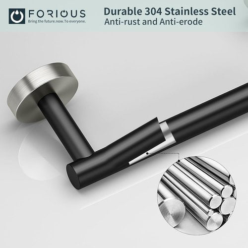 FORIOUS Toilet Paper Holder - Rustproof Stainless Steel Double Post Design | Matte Black Finish