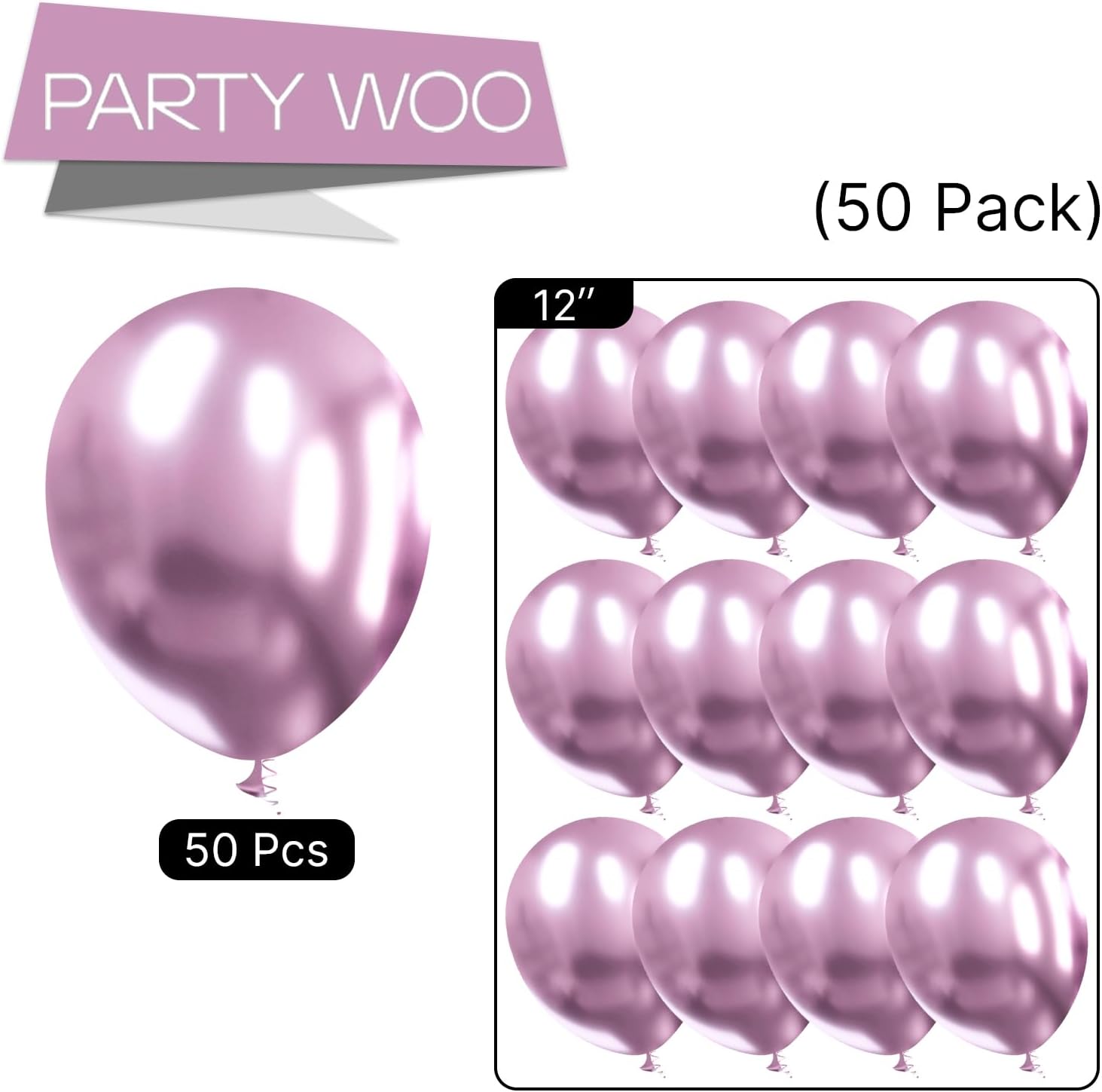 PartyWoo Metallic Pink Balloons - 50 Pcs 12 Inch | Perfect for Wedding & Birthday Decorations