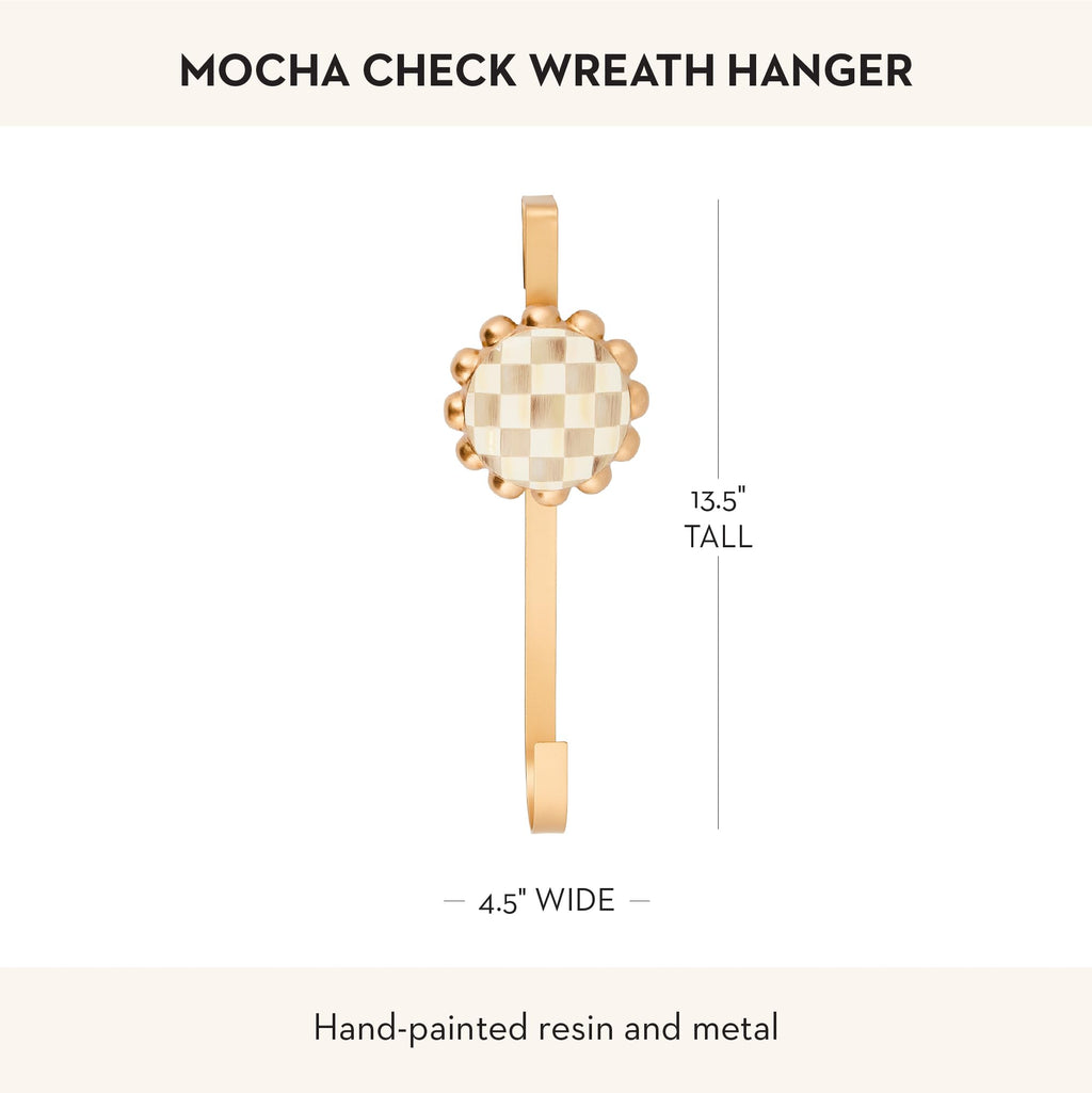 MACKENZIE-CHILDS Wreath Hanger, Door Hanger for Seasonal Decor, Brown-and-White Mocha Check