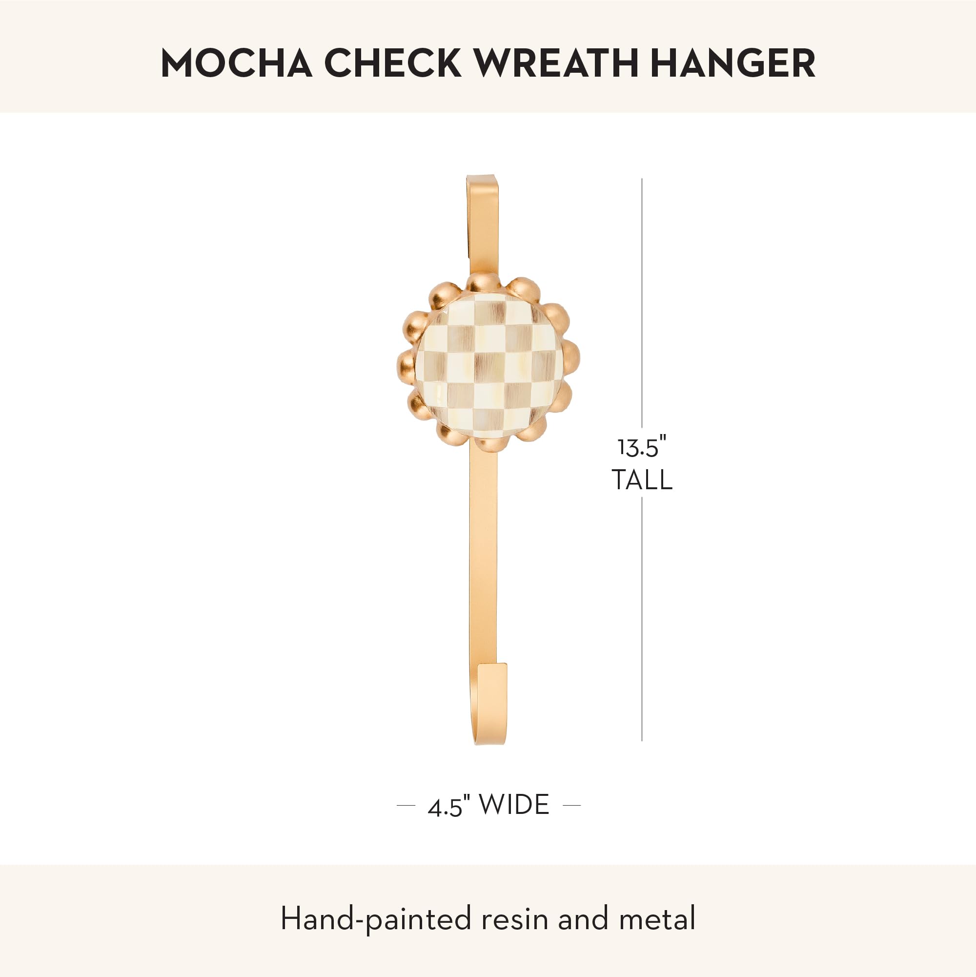 MACKENZIE-CHILDS Wreath Hanger, Door Hanger for Seasonal Decor, Brown-and-White Mocha Check