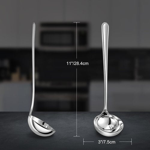 KEAWELL Premium 11" Verona Ladle, 18/10 Stainless Steel, Heavy-Duty with Deep Bowl, High-Polished Finish, Ergonomic Handle for Smooth Pouring, Dishwasher Safe (1, 11" Soup Ladle)