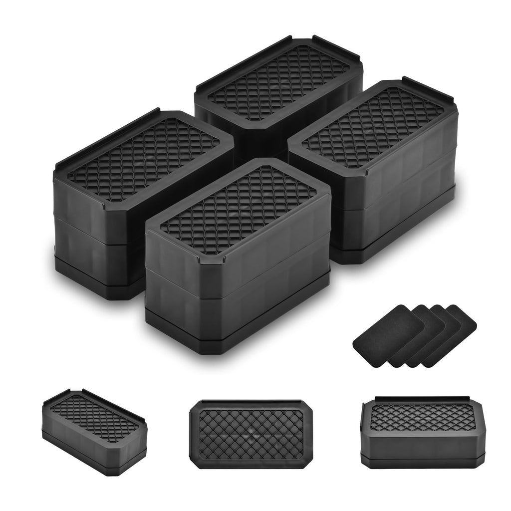 EclatBain Rectangle Bed Risers Furniture Risers Heavy-Duty Rectangular Adjustable Block Lift to 3 inches and 4.3 inches Desk, Sofa, Chair Legs, Support up to 4000 pounds BK-2