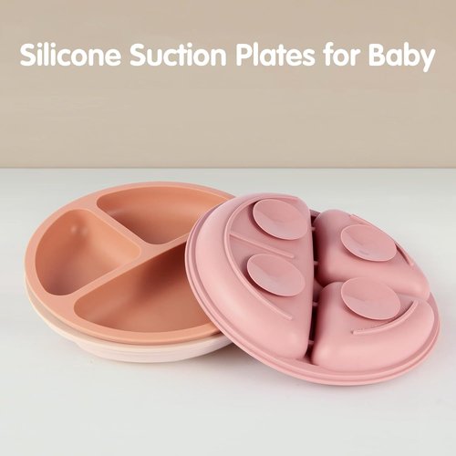 Eascrozn Toddler Plates - 3 Pack Divided Suction Plates | Food Grade Silicone, BPA Free, Non-Slip