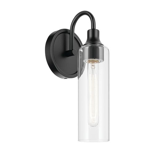 Kichler Kavi 5" 1-Light Wall Sconce with Clear Glass in Black, Damp Rated, for Bathroom, Powder Room, Kitchen, Hallway, Bedroom, Fireplace, (5" W x 13" H), 55209BK