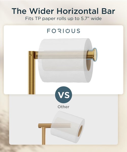 FORIOUS Toilet Paper Holder - Modern Freestanding Tissue Roll Stand in Brushed Gold - Durable 304 Stainless Steel, Holds 4 Rolls