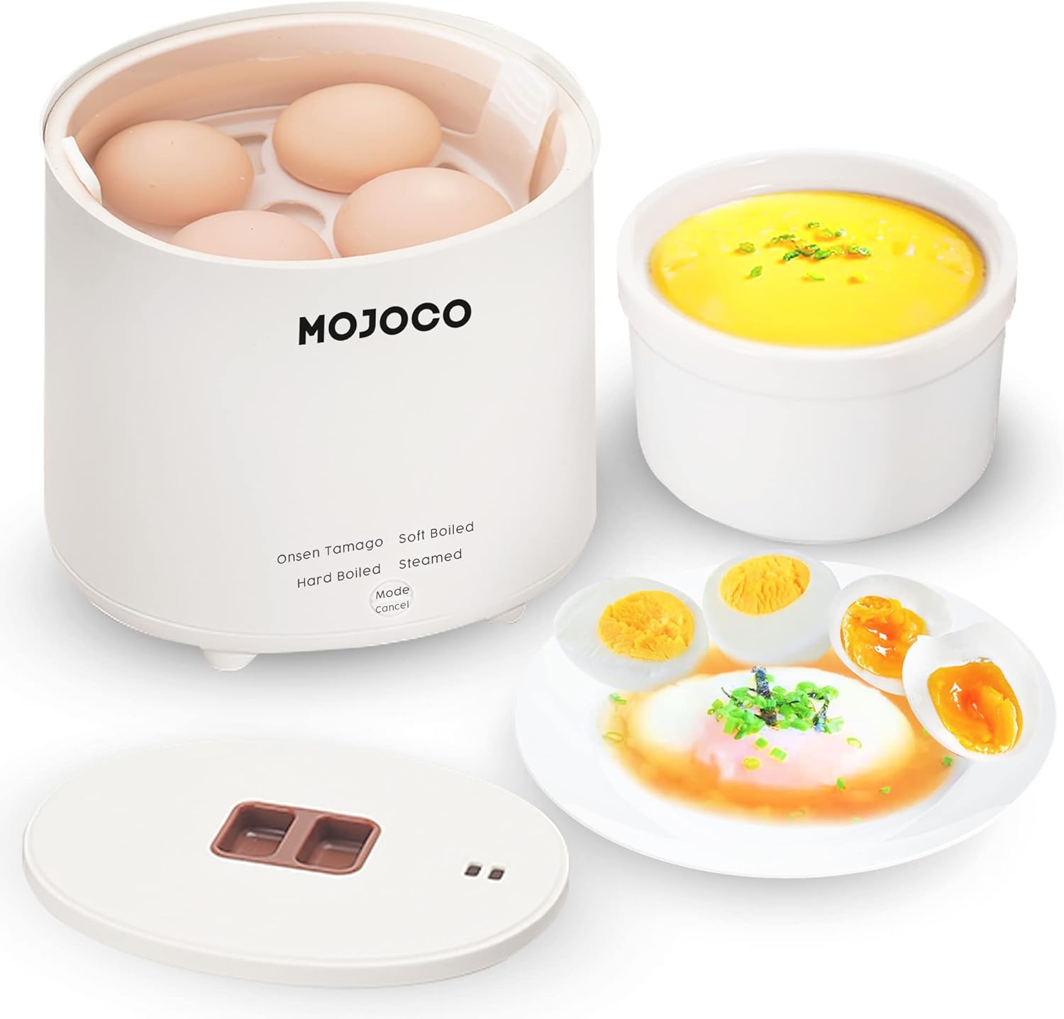 Mojoco Rapid Egg Cooker - Electric Mini Egg Maker for Steamed, Hard & Soft Boiled Eggs - Auto Shut Off & Alarm