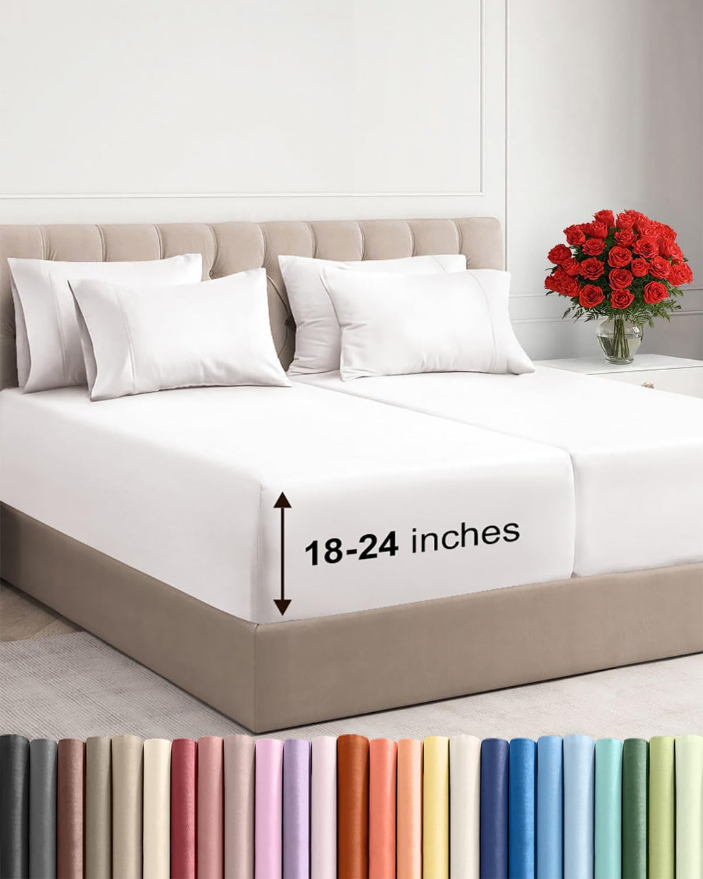 Skiennix Extra Deep Split King Sheet Set - 7 Piece Cooling Bedding - Soft, Wrinkle-Free, Antique White