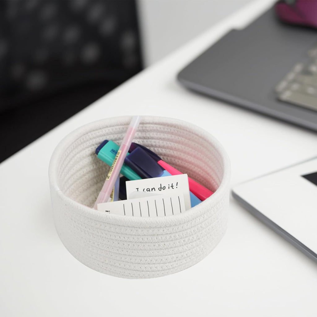 Small Woven Baskets Set by [Brand Name] - Cute Cotton Rope Organizing Bins for Nursery & Bathroom