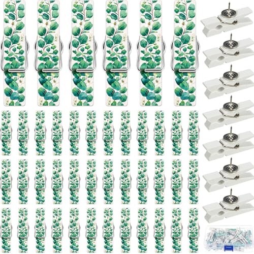 Sabary 48 Pcs Eucalyptus Leaf Push Pin Clips for Bulletin Board & Photos