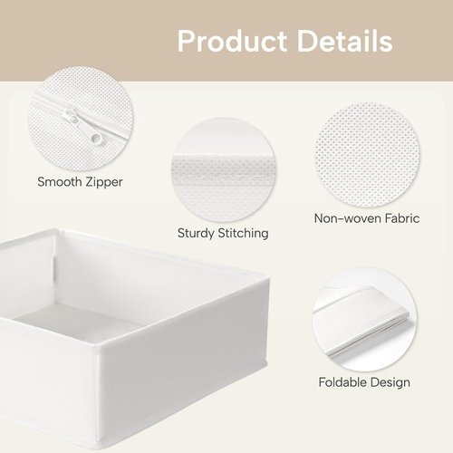 Criusia Sock Drawer Organizer Set - 8 Foldable Dividers for Baby Clothing, Underwear & Accessories | White