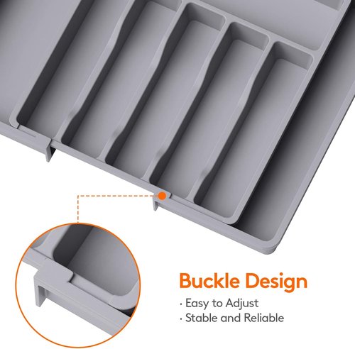 Lifewit Expandable Silverware Drawer Organizer - BPA-Free Utensil Tray for Kitchen | Adjustable 13-22 x 15", Grey