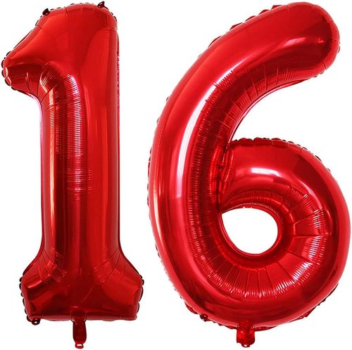 GOER 16-Inch Jumbo Foil Balloons - Sweet 16 Birthday Party Decorations | Red Helium Balloons for 61st Birthday