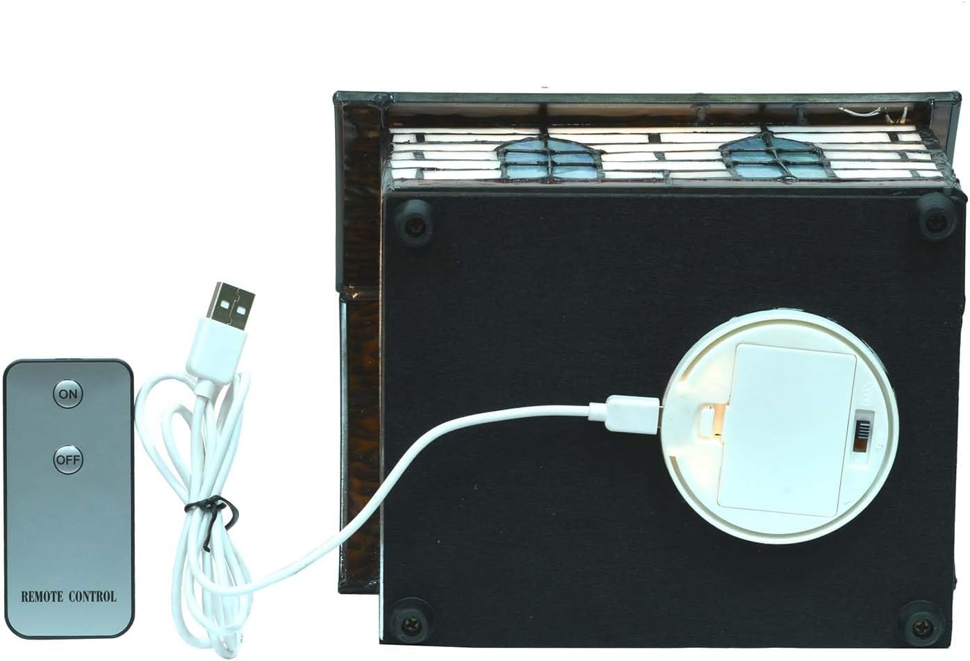 Bieye L10675 Tiffany Style Stained Glass Accent Table Lamp - LED Light, 8" L x 6.5" W x 12.5" H, White