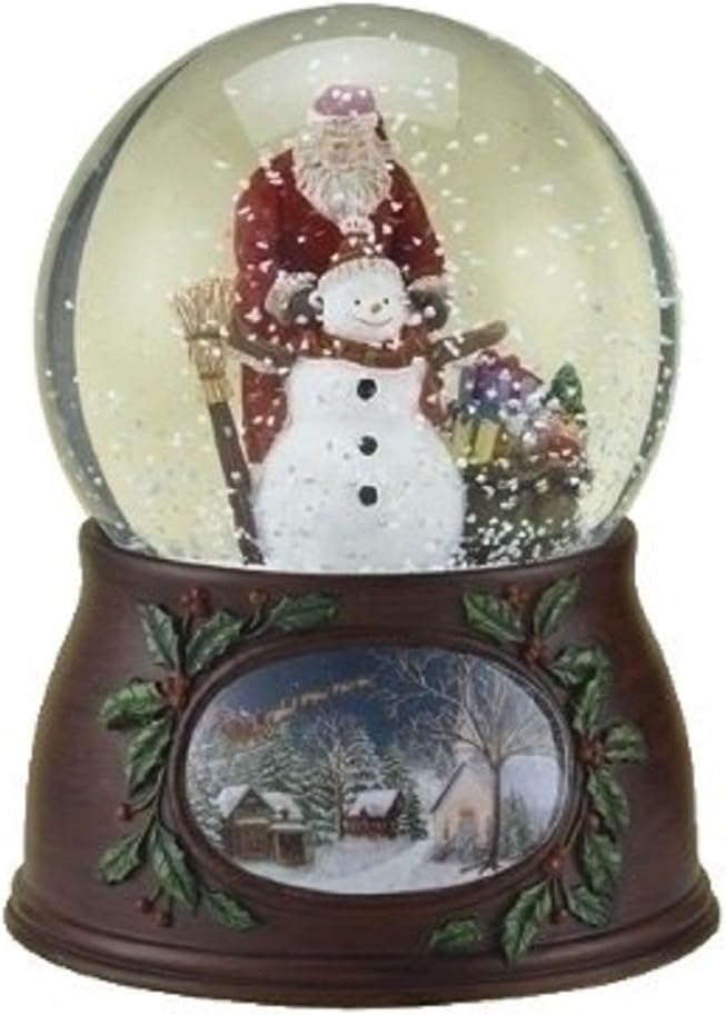 Roman Christmas Snow Globe - Musical Revolving Santa Claus & Snowman | 5-Inch Glitterdome