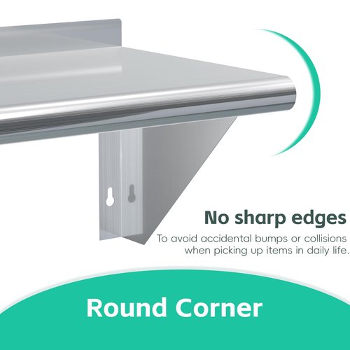 STABLEINK Stainless Steel Shelf 12x24 Inches, Heavy Duty Commercial Shelves with 2 Brackets Wall Mount Metal Shelving for Restaurant,Kitchen,Laundry Room,Garage,Home