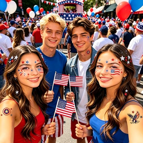 4th of July Face Stickers & Patriotic Glitter Tattoo Set
