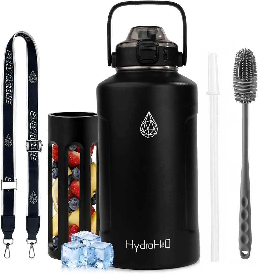 Skiennix 64oz Half Gallon Insulated Stainless Steel Water Bottle - 48H Cold & 24H Hot, Black