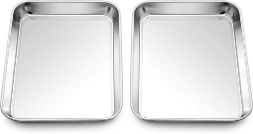 Homikit Baking Sheet Set - 2 Pack Stainless Steel Cookie Trays, 9 x 7 Inches, Non-Stick & Dishwasher Safe
