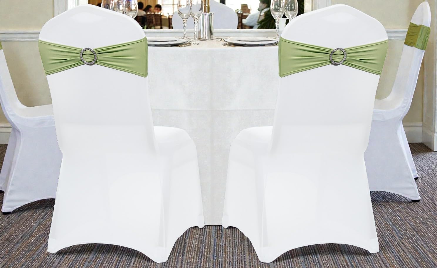 MDS Spandex Chair Sashes - Universal Fit Elastic Stretch Bands with Buckle for Weddings | Sage Green, Pack of 150