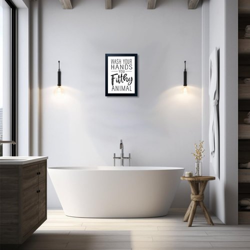 Black and White Bathroom Wall Art | Framed Canvas Quotes for Kids' Washroom Decor