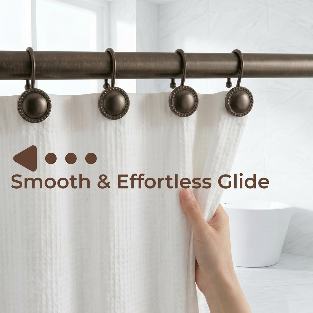 PSPFTN 12-Piece Set of Shower Curtain Hooks，Metal Decorative Rings， Anti-Rust Circular Design，Heavy Duty Design (Bronze)
