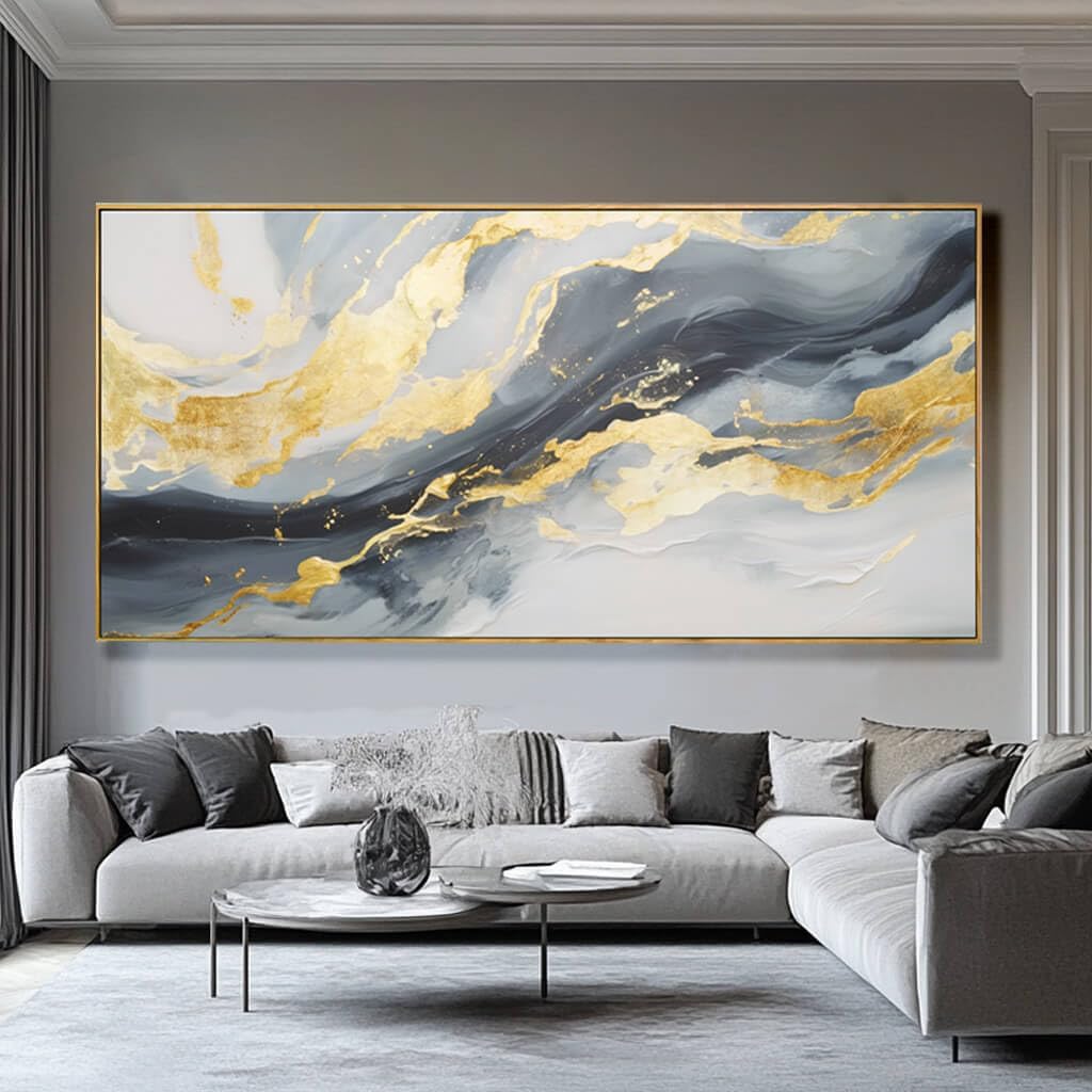 SDYA Large Abstract Canvas Wall Art - Gold & Blue Decor for Living Room, Bedroom, Office | 29x58 Inch