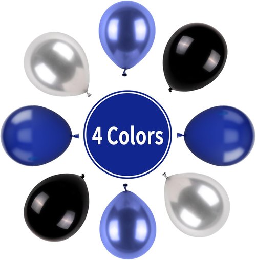 Blue & Black Balloons - Metallic Navy Blue & Silver Latex Balloons for Birthday & Baby Showers