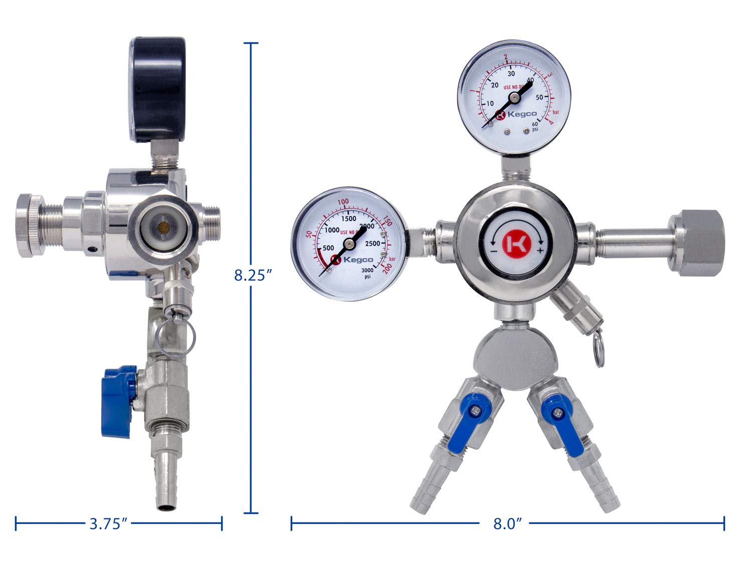 Kegco KC LH-542-2 Dual Product Premium Pro Series Dual Gauge Co2 Beer Regulator, Chrome