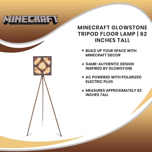 Minecraft Glowstone Tripod Floor Lamp | LED Light, Standing Lamp for Living Room | Home Decor Accessories and Room Essentials | Official Video Game Collectible | 62 Inches Tall