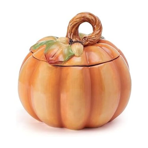 Fitz and Floyd Fall Harvest Pumpkin Cookie Jar Ceramic Figurine, 8 inch