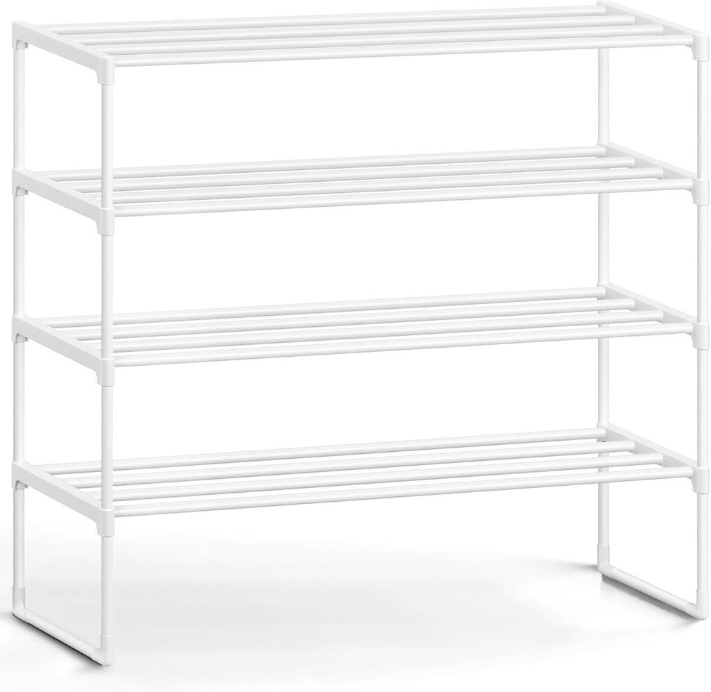SONGMICS 4-Tier Shoe Rack - Stackable Metal Organizer for 20-25 Pairs | Pearl White, 11.8 x 36.2 x 29.1 Inches
