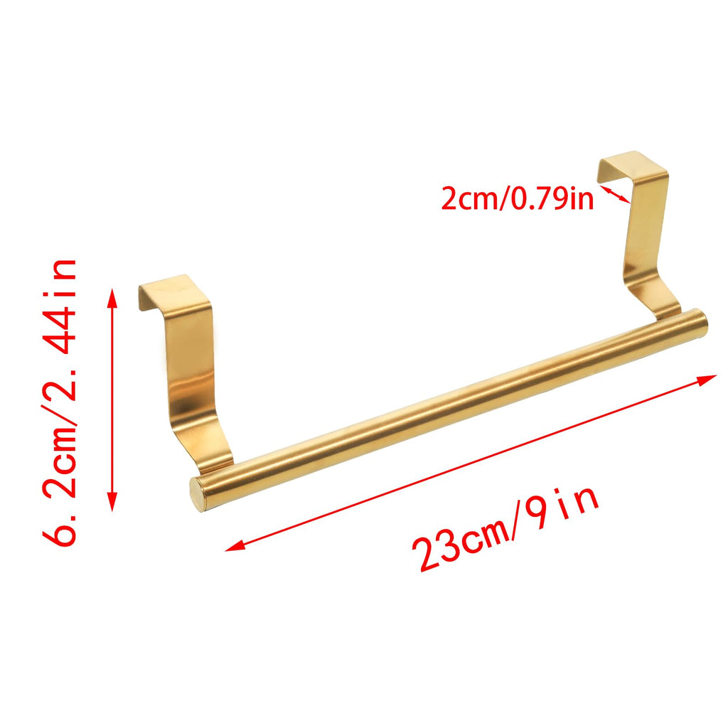 Pocoxll 2 Pack Gold Towel Holder, 9 Inch Stainless Steel Towel Holders, Kitchen Towel Rack, Over Cabinet Door Towel Bar, Suitable for Universal Installation in Kitchens and Bathrooms(Small)