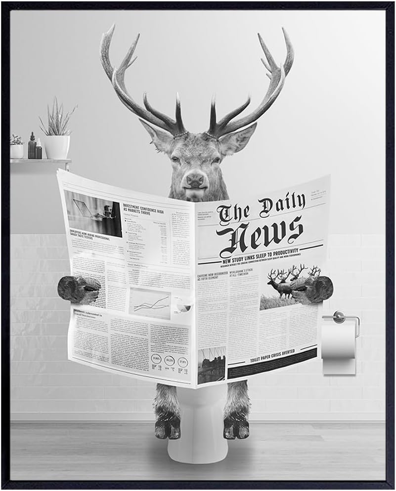 Skiennix Bathroom Wall Art - Deer Hunting Decor | Funny Elk Artwork for Men & Kids - Unframed Print