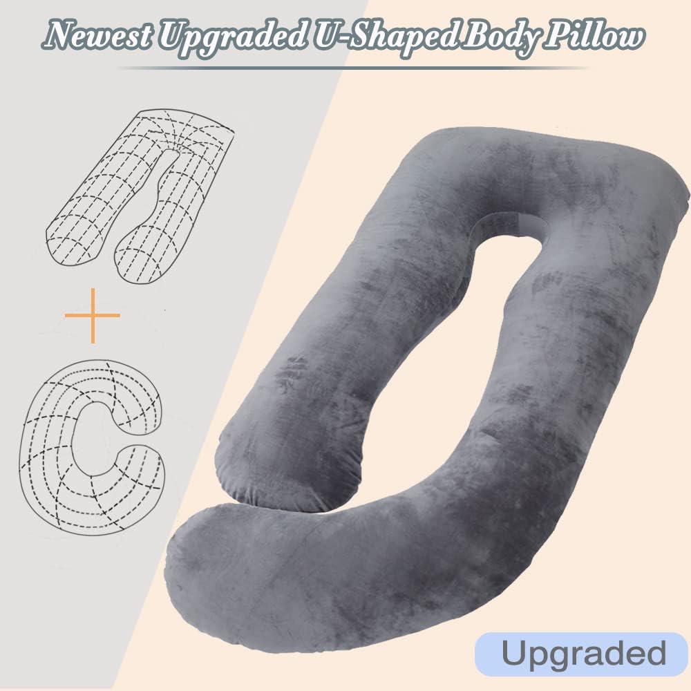 Skiennix 60 Inch Pregnancy Pillow - Extra Large U Shaped Maternity Body Pillow with Velvet Cover | Dark Grey