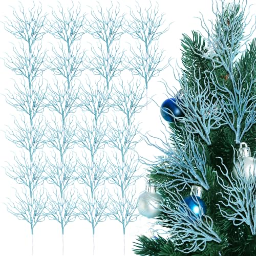 Blue Coastal Christmas Picks Set of 24 - Beachy Holiday Decor