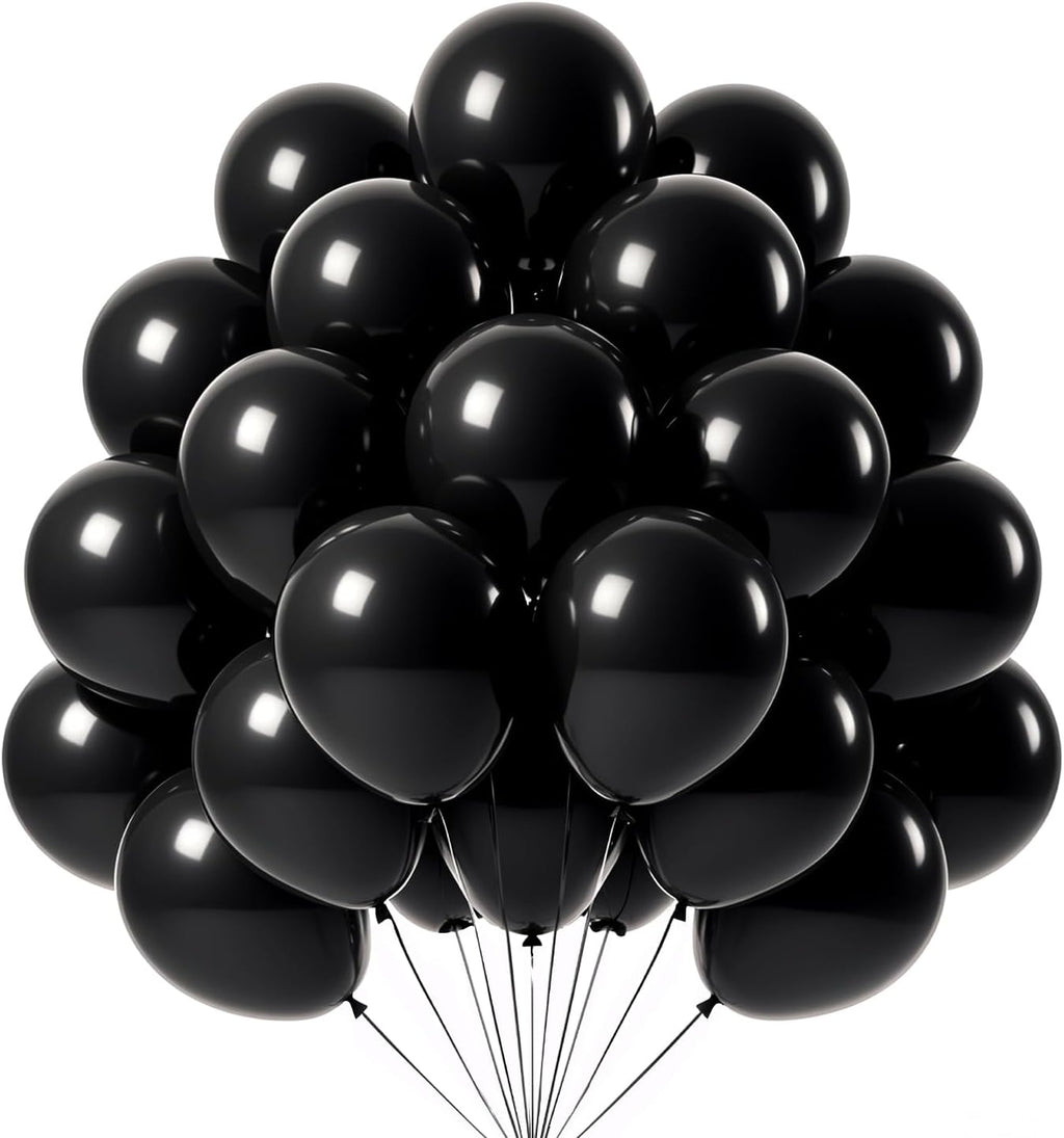 Matte Black Balloons 100 Pack - 12 Inch Helium-Ready Latex for Elegant Party Decorations