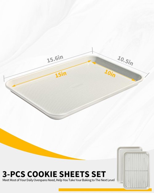 Jelly Roll Pan Set by [Brand Name] - 10x15 Nonstick Baking Sheets with Wire Rack | Durable 0.8mm Carbon Steel, Dishwasher Safe, Oven Safe to 450°F, Salted Gray