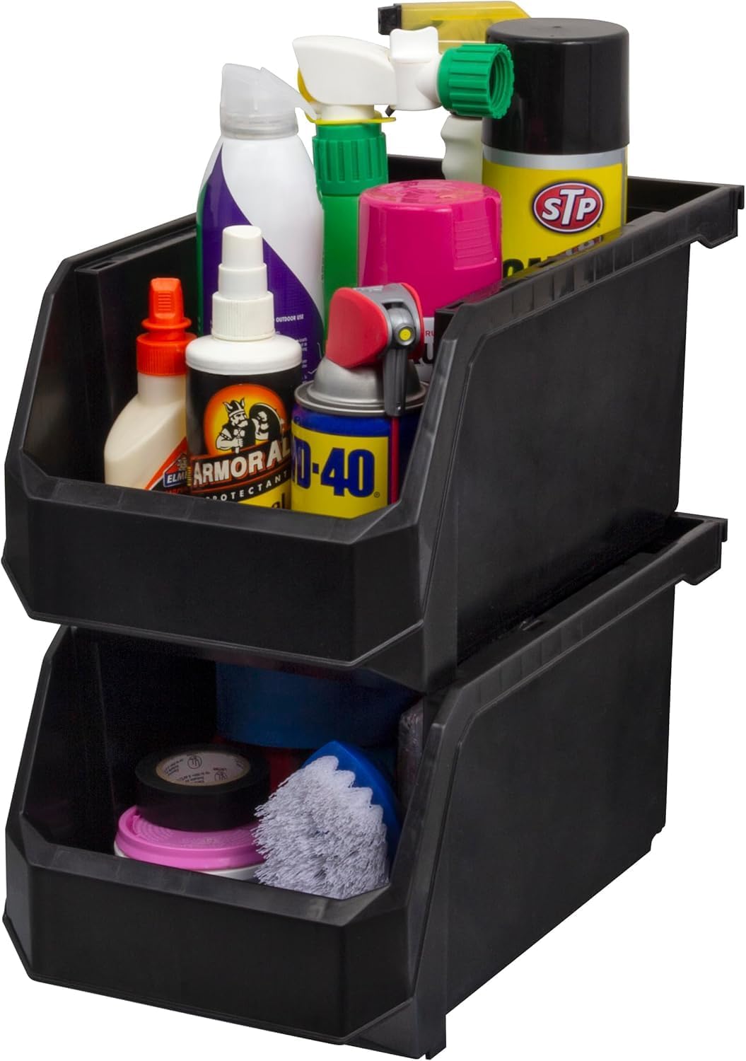 ReadySpace Large Plastic Storage Bins - Stackable Organizer Containers for Home & Office | Black, 6 Pack