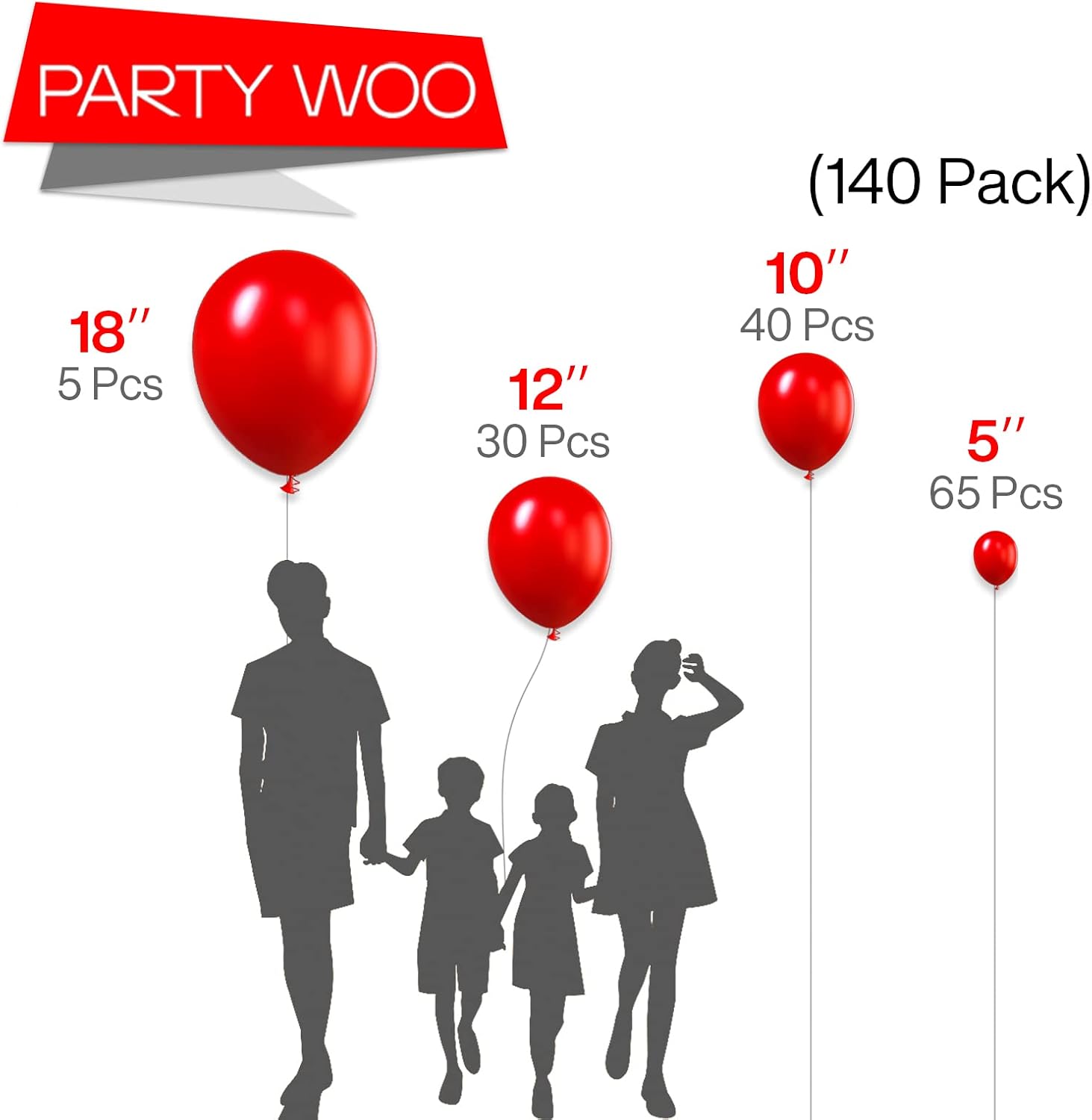 PartyWoo White and Red Balloons - 280 Pcs in 18/12/10/5 Inch Sizes | Classic Arch Kit