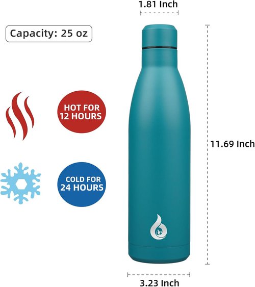 BJPKPK 25oz Insulated Stainless Steel Water Bottle - Reusable Travel Sports Bottle | Keeps Drinks Cold & Hot, Laguna
