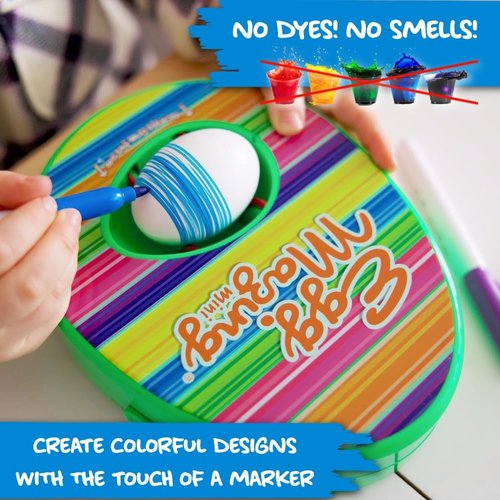 EggMazing Mini Easter Egg Decorator Kit - Fun Spinner & 6 Markers for Kids Ages 3+