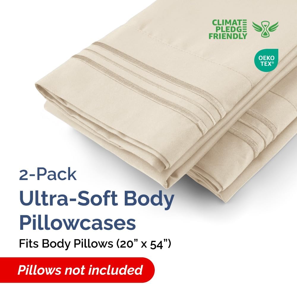 Skiennix Body Pillowcases Set of 2 | Soft, Breathable 20x54 Long Pillow Covers for Side Sleepers - Machine Washable (Wheat)