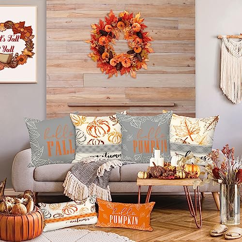 Ywlake Set of 4 Hello Pumpkin Fall Pillow Covers 16x16